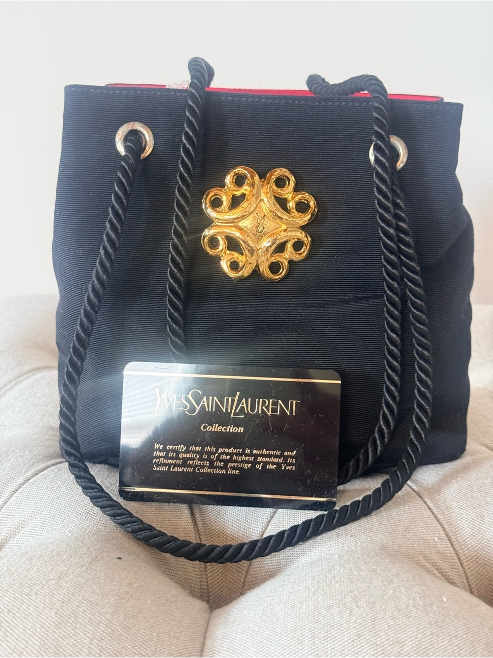 Yves Saint Laurent Black Faille Bucket Evening Bag Gold Filigree 1980s MINT - Picture 2 of 14